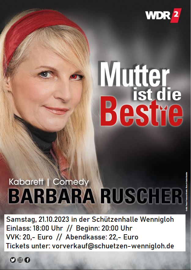 Plakat Barbara Ruscher - 'Mutter ist die Bestie' mit Infos - web